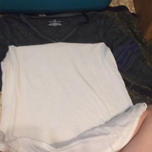 See throw gray blues and white shirt